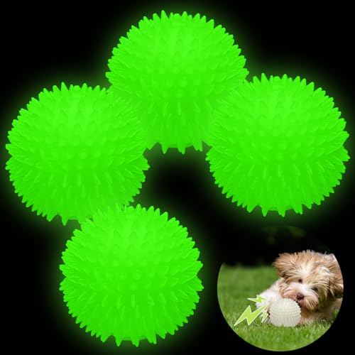Silipull MIU-SILIPULL-1102 4 Pcs 3.15 Inch Glow In The Dark Spiky Squeak Dog Balls Rubber Spike Light Dog Ball Squeaky Interactive Elastic Glow In The Dark Dog Toys cover