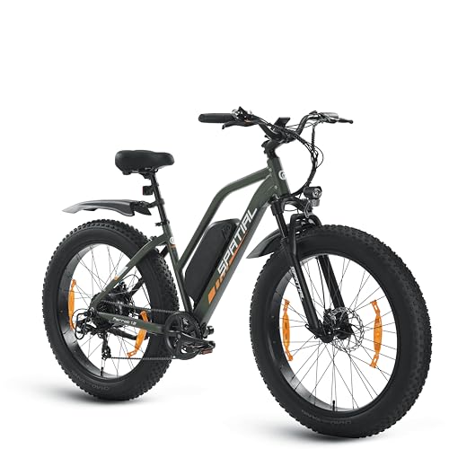 SPATIAL E Bike, E-Bike Herren mit 26 * 4.0' Fat Tire, 48V13AH Akku, Bis zu 150 KM, 85Nm 250W Motor, Offroad Ebike Mountainbike mit Vollfederung, 7-Gang, All-Terrain Elektrofahrrad Herren