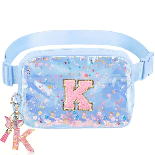 Image of Initial Fanny Pack for Girls - Belt Bag for Teens Kid Teen Girl Kid Birthday Gift Blue Clear K