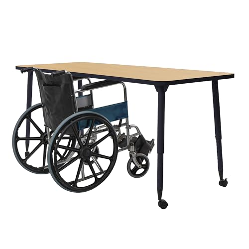 Image of Adapte Commercial Classroom Activity Table - 30 inch x 72 inch Rectangle, ADA Compliant Tapered Legs with Glides & Casters, Adjustable Height 22-34 inch Wheelchair Accessible, School & Office Furniture