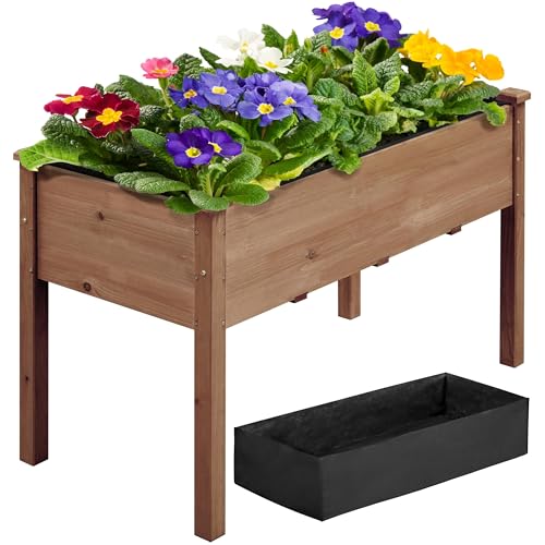 Image of Yaheetech Raised Garden Bed 1Pcs Elevated Wood Planter Box, Dark Brown | Fir wood with black non-woven fabric liner offers elevated planting, saves patio space, and enhances garden display.