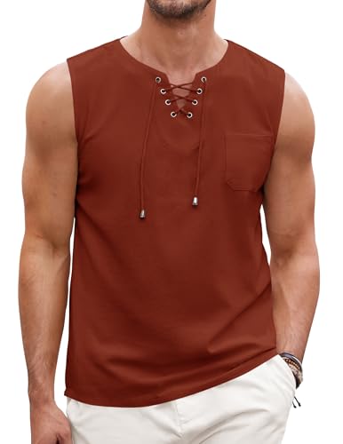 COOFANDY Men Casual Sleeveless Summer T Shirt Cotton Tank Tee Shirt Hippie Tops Brick