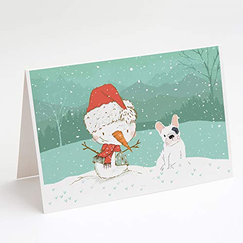 Caroline's Treasures CK2087GCA7P Piebald French Bulldog Snowman Christmas Greeting Cards and Envelopes Pack of 8 Blank Cards with Envelopes Whimsical A7 Size 5x7 Blank Note Cards