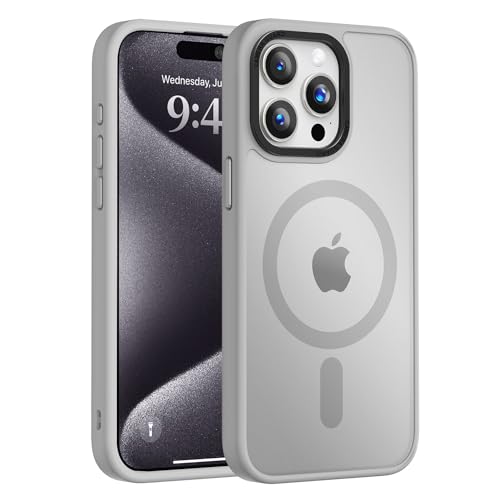 Vooii Strong Magnetic for iPhone 15 Pro Max Case, [Compatible with Magsafe] [13FT Military Grade Drop Protection] Slim Shockproof Translucent Matte Case for iPhone 15 Pro Max 6.7 inch - Titanium Gray