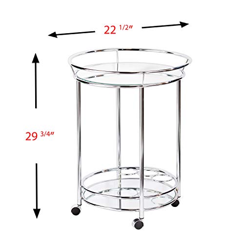 Southern Enterprises Sei Furniture Cressida Chrome Bar Cart 22.5" - Round Rolling Cart - Metallic Glam Style #TOP1