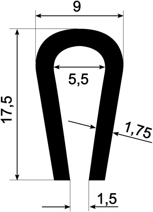 Eutras FP3002 Frame Profile for Frame Protection - Rubber Seal - 1.5-5.5mm Interval - Black, Black, 2292