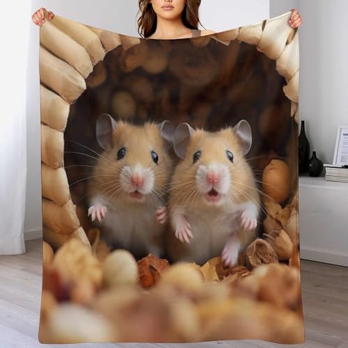 Couverture jeté flannel douce plaid chaud hamster pour sofa - 2