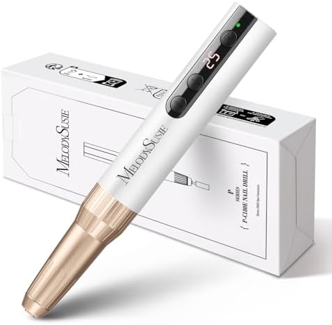 MelodySusie Pen-Shaped Portable Cordless Nail Drill, PC180E 25000RPM Rechargeable Electric File with LED Display for All Nail Care, Manicure Shaping & Acrylic Gel Removal for Nail Artists DIY at Home