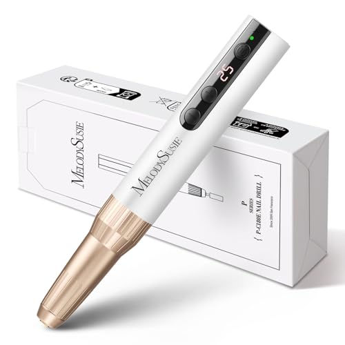 MelodySusie Pen-Shaped Portable Cordless Nail Drill, PC180E 25000RPM Rechargeable Electric File with LED Display for All Nail Care, Manicure Shaping & Acrylic Gel Removal for Nail Artists DIY at Home