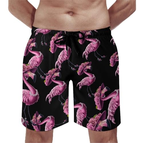 Beautiful Flamigos Lady Men's Swim Trunks Quick Dry Board Shorts Hawaiian Beach Shorts With Pocket