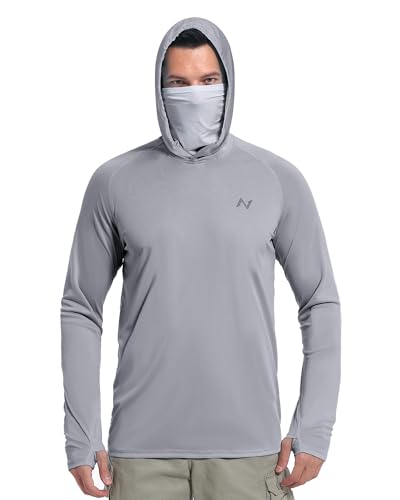 isnowood Sun Shirt UPF 50+ Men's Fishing Long Sleeve Hooded Rash Guard Hiking Swimming Running UV Protection Hoodie