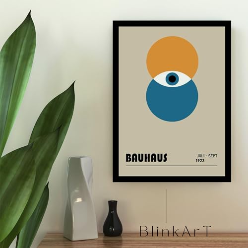 Image of BLINKART Vintage Bauhaus Retro Geometric Aesthetic Poster Gallery | Colorful Wrap Framed For Home Office Studio Living Room Modern Art Studio Decoration Abstract Shapes | (d92) | 13x10 Inch
