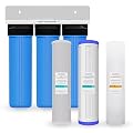 20" x 4.5" Water Filter System 1" Ports Triple Whole House/Commercial Unit Double O Ring w/Sediment, GAC Carbon, CTO Water Filters