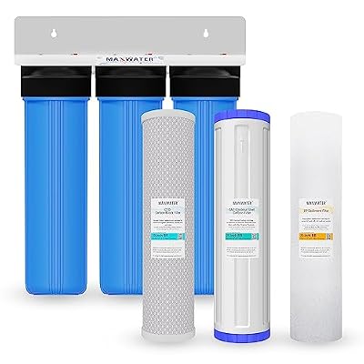 20" x 4.5" Water Filter System 1" Ports Triple Whole House/Commercial Unit Double O Ring w/Sediment, GAC Carbon, CTO Water Filters