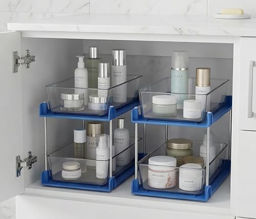 AIYULONG 2 Pack Bathroom Organizer,2 Tier Blue Under Sink Organizers
