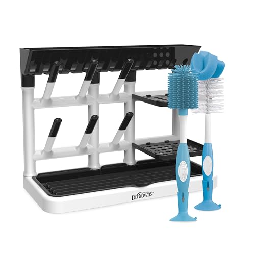 Image of Dr. Brown's Drying Tower, Stand-Up Rack with Baby Bottle Brush Soft Touch and Sponge Brush, Blue Variety Pack