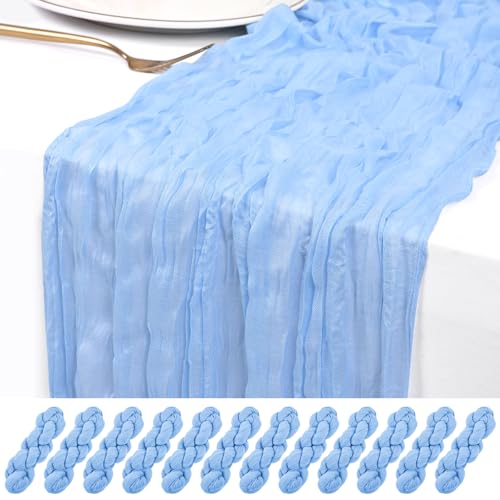 ABKLESACH 12 Pack Light Blue Table Runner 20x120in Cheesecloth Table Runner