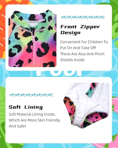 Image of Girls Swimsuits One Pieces Long Sleeve Swimwear UPF50+ Toddler Kids Zipper Sun Protection Bathing Suits Sizes 2-12