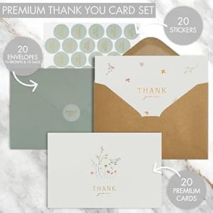 Beautiful Thank You Cards Set of 20 With Envelopes and Stickers - Elegant Blank Cards For Personalized Notes - Perfect Bulk Stationary Set For All Occasions incl. Weddings, Business & Baby Showers Beautiful Thank You Cards Set of 20 With Envelopes and Stickers Elegant Blank Cards For Personalized Notes Perfect Bulk Stationary Set For All Occasions incl Weddings Business Baby Showers