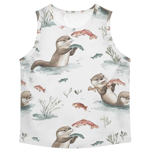 Boys Tank Top Shirts Otter Funny Fish Sleeveless T-Shirts Crew Neck for Kids Clothing Children