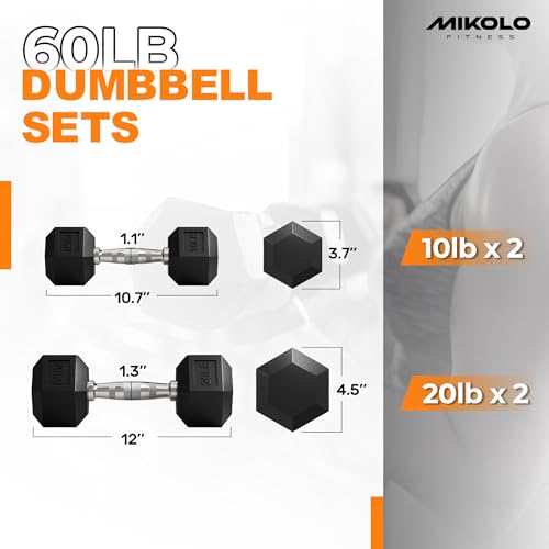 Image of Mikolo Dumbbell Sets with Rack, Rubber Hex Dumbbells, Multiple Choices in 160 /200 /380 /450 /550LB, Hand Weights with Chrome Handle for Strength Training