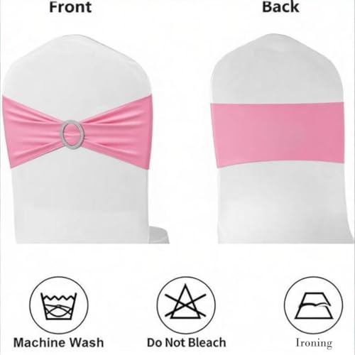 Image of 50 Pack Pink Chair Sashes, Light Pink Spandex Chair Bands for Wedding Gender Reveal Party Decor, Baby Pink Bows for Folding Chairs