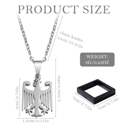 exatta Deutsche Adler Kette, Deutschland Adler Kette Herren, DeutschlandWappenKette, Wappen Schmuck, AdlerAnhänger, Herren Schmuck, EdelstahlKette