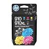 HP Cartuchos de tinta originales 910 cian, magenta, amarillo/910XL negro (paquete de 4) | Works OfficeJet 8010, 8020 Series OfficeJet Pro 8020, 8030 Series | Elegible para Instant Ink | 3JB41AN