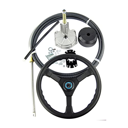 XEBRAD Sistema de dirección mecánica giratoria turbina simple con motor fueraborda 11 pies rueda cable Timón de barco