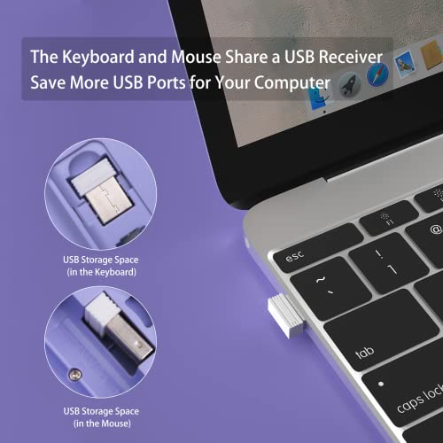 Wireless Keyboard and Mouse Combo, Sweet Mixed Color Cute Keyboard, 2.4G USB Ergonomic Keyboard and Mouse Combo for Computer, Laptop, PC Desktops, mac (Purple)