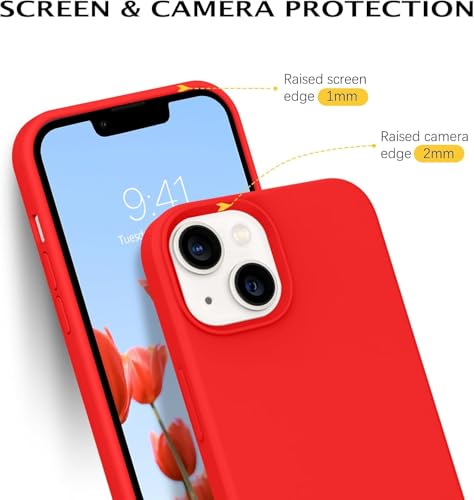 Image of Elzzi Liquid Silicone Gel Rubber, Microfiber Candy Non-Slip Full Body Protective Shockproof Back Cover Compatible for iPhone 13 Mini (2021) 5.4 Inch - Red