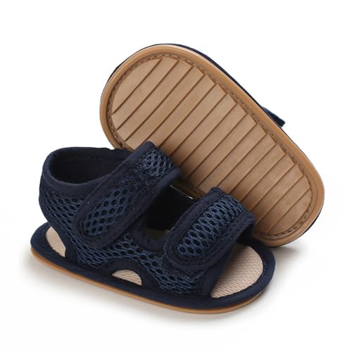 LAFEGEN Baby Boys Girls Summer Sandals Non Slip Soft Sole Outdoor Infant Toddler First Walker Crib Shoes(3-18Months) 12-18 Months Toddler, 07 Navy