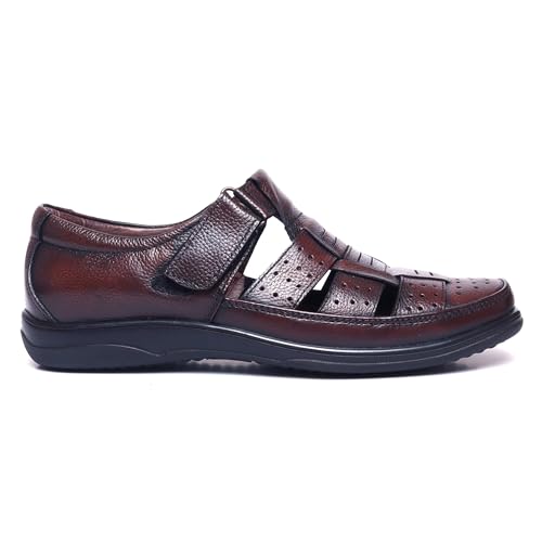 Image of Zoom Shoes Genuine Tinted Leather Casual Sandal For Men ZA-2337 | Comfortable /Ventilated Sandal With Anti-Slip Technology, Flexible Sole And Memory Cushion Padded Insole