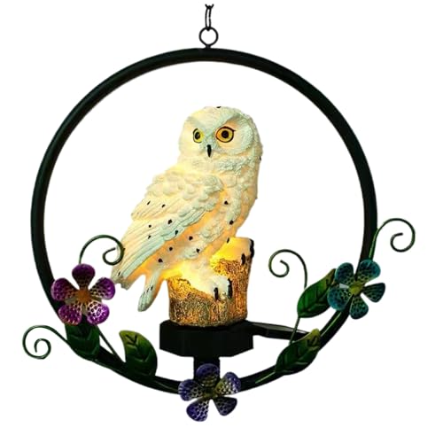Figurine de hibou solaire suspendre IP65 étanche blanche en résine décorative F