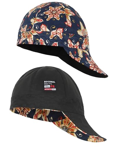 Image of BOCOMAL 2 Pack Welding Cap Plaid Style CAT2 NFPA2112 Flame Resistant 7OZ Midweight Welder Hats 7 3/8