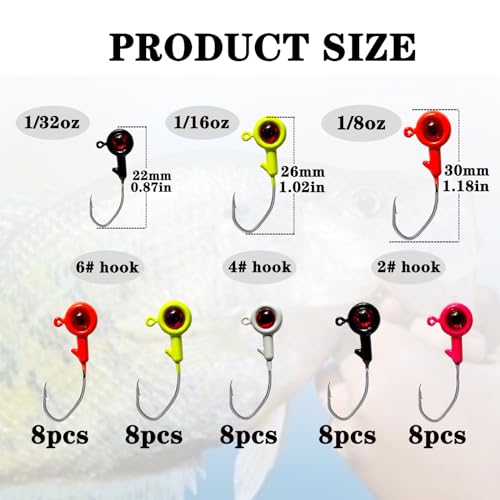 Bombite Crappie Jig Heads, 40Pack Crappie Jigs Fishing Jig Heads Hook Lure Fishing Jigs Heads For Crappie Bass Fishing 1/16Oz thumb #2