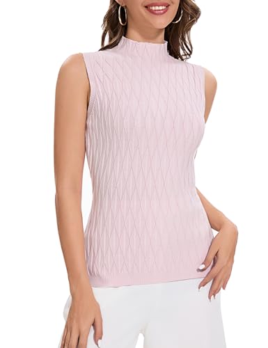 Aottori Rollkragenshirt Damen Elegant Rollkragen Tops Rollkragenpullover Kurzarm Casual Shirt mit Stehkragen Pullover Frühling Herbst Winter Rosa M