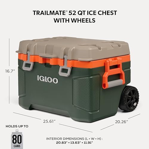 Image of Igloo Trailmate 52Qt Wheeled Cooler, Insulated Hard Shell Ice Chest, Sportsman