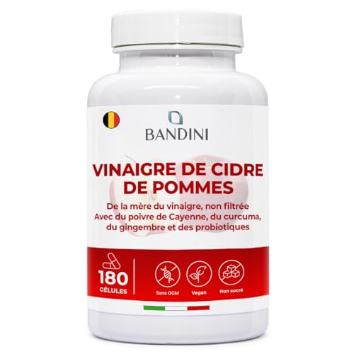 BANDINI - Bandini® Complexe Vinaigre De Cidre 1860mg Avec Mère - 180 Gélules Vegan - Enrichi en Probiotique Flore Intestinale, Gingembre, Piment de Cayenne, Curcuma - Apple Cider Vinegar Complex Diet - 2 mois