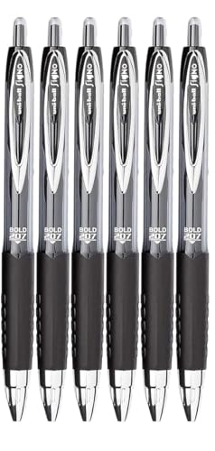 Image of Signo 207 Roller Ball Retractable Gel Pens, Bold Point (1.0mm), Black Ink, 6 Count, Bundle with Plastic Reusable Pouch