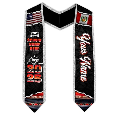 MonkeyVan Peruvians Graduation Sash, Peru Graduation Stole Custom Personalized Peruvians American Flag Graduation Sash 2025 Style 8