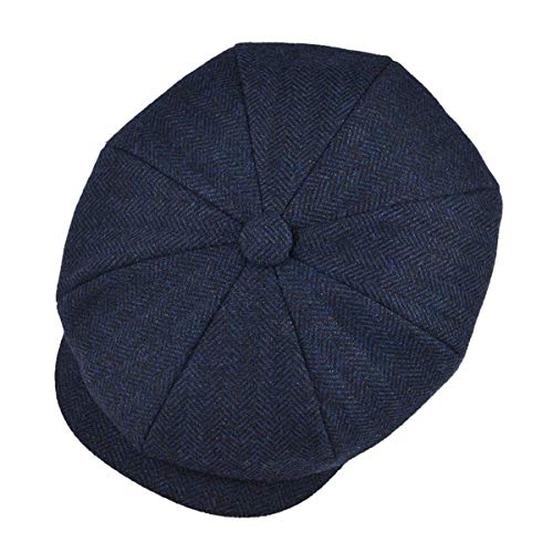 Botvela Men's 8 Piece Wool Blend Newsboy Flat Cap Herringbone Tweed Hat (Navy, 7 5/8) #TOP4