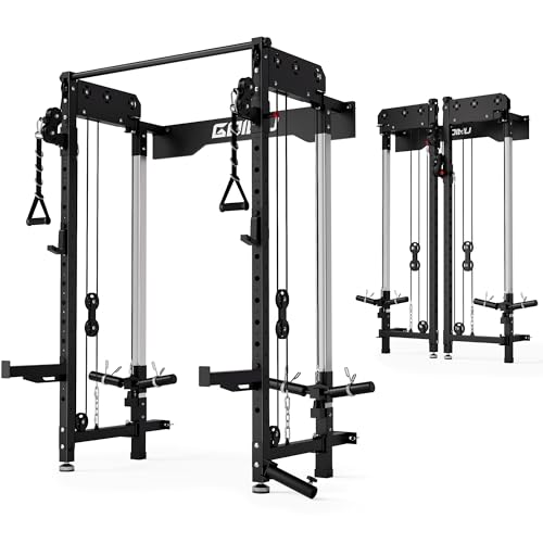 Goimu WM3-V4 Folding Squat Rack, Wall Mounted Power Rack with Dual Independent Pulley System, Functional Trainer with 5 Adjustable Function Modes for Space Saving Home Gym (Only Cage,Black)