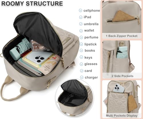 Image of Pealwel Mini Nylon Women Backpacks,Small Ladies backpacks Lightweight Shoulder Satchel Bag Tote Handbag Casual Travel Daypack (Beige)