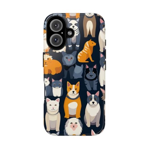 Coque iPhone 16 motifs chats et chiens multicolores au fini rigide brillant