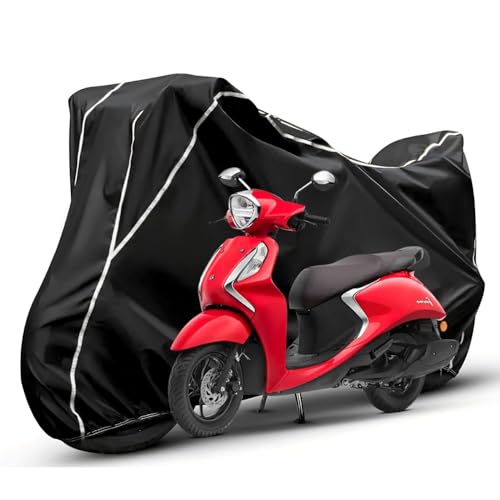 Image of Waterproof Bike Body Cover Compatible with Yamaha Fascino Dustproof Scratchproof - Motorcycle Cover for Two Wheeler, Outdoor Full Cover with UV, Duty, Rain Protection (Black & White)
