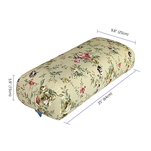 EONSHINE Canvas Exquisite Meditation Yoga Bolster Pillow, High Density Sponge Filled Rectangular Back Support Cushion, Pack of 1 (Khaki Flower) by EONSHINE - Used condition - Image 3