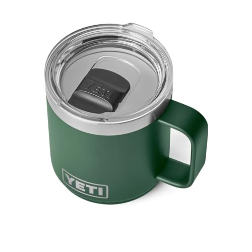 YETI Rambler 10 oz Ceramic Lined Stackable Mug, Vacuum Insulated, Stainless Steel with MagSlider Lid, Northwoods Green