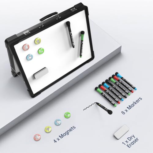 Image of Small Dry Erase White Board - TSJ OFFICE 12 inch x 16 inch Mini Easel Desktop Double Sided Whiteboard, Portable Magnetic Board on Table Top with Holder for Drawing, Teacher Instruction, Memo Board
