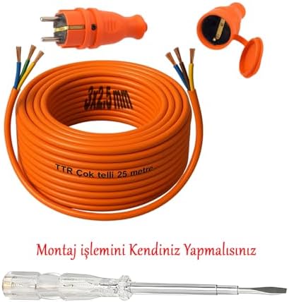 Seyyar 25 Metre Uzatma Kablosu TTR CCA Telli 3x2.5 mm Elektrik Kablo Kontrol Kalem Dişi Erkek Fiş - Görsel 3
